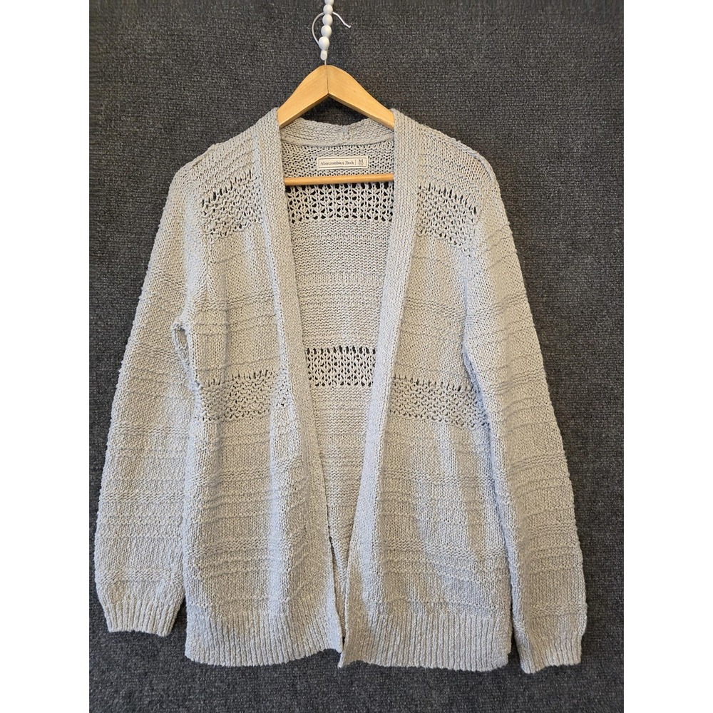 Abercrombie & Fitch Cardigan Sweater Womens Medium Gray Open Knit Lightweight